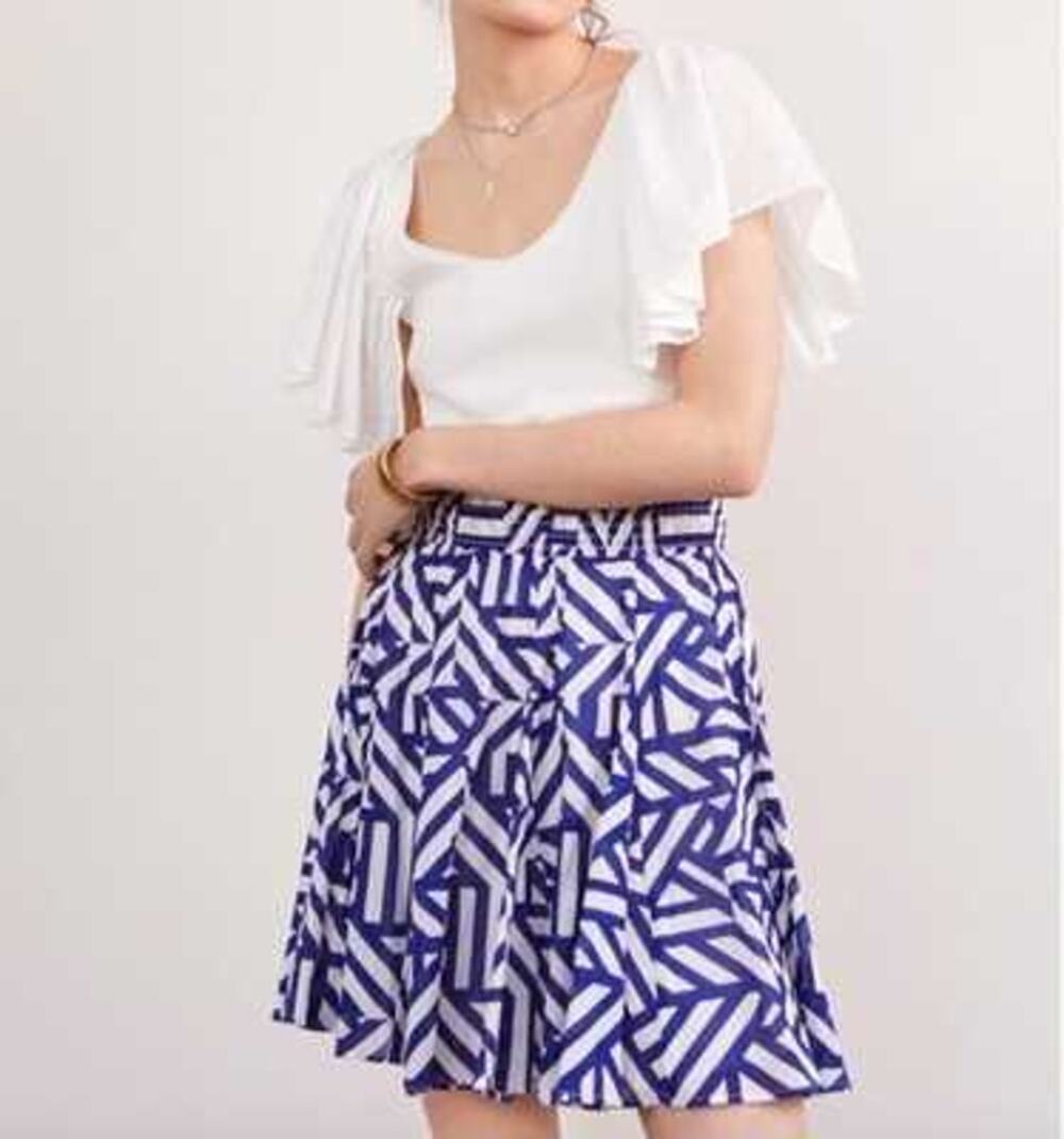 Anthropologie Maeve Blue White Abstract Print Mini Skirt XS Petite XSP
